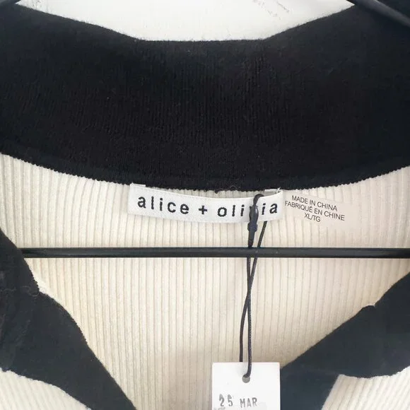 NWT Alice + Olivia White Black Trevor Mixed Media Mini Dress XL - Picture 6 of 7